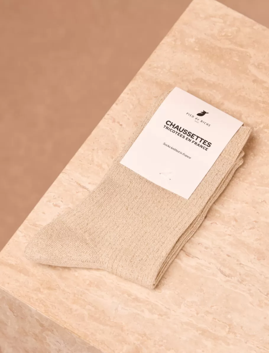 Pied de Biche Chaussettes>Chaussettes lurex côtelées Dore