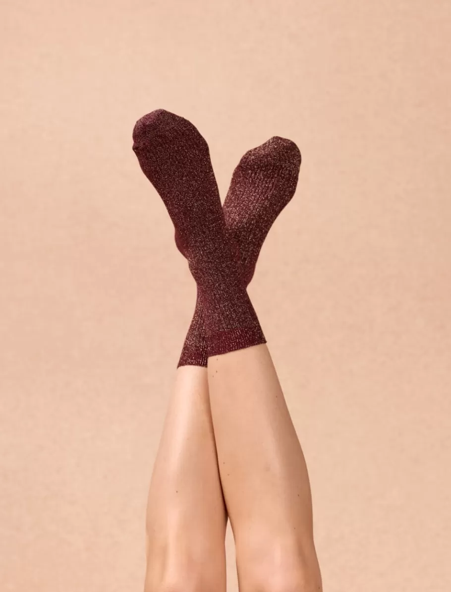 Pied de Biche Chaussettes>Chaussettes lurex côtelées Bordeaux