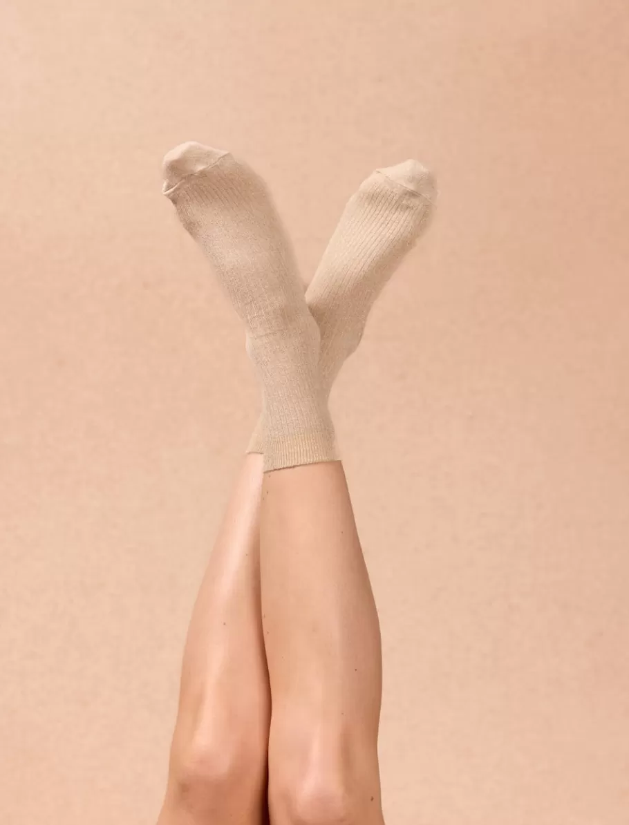 Pied de Biche Chaussettes>Chaussettes lurex côtelées Dore