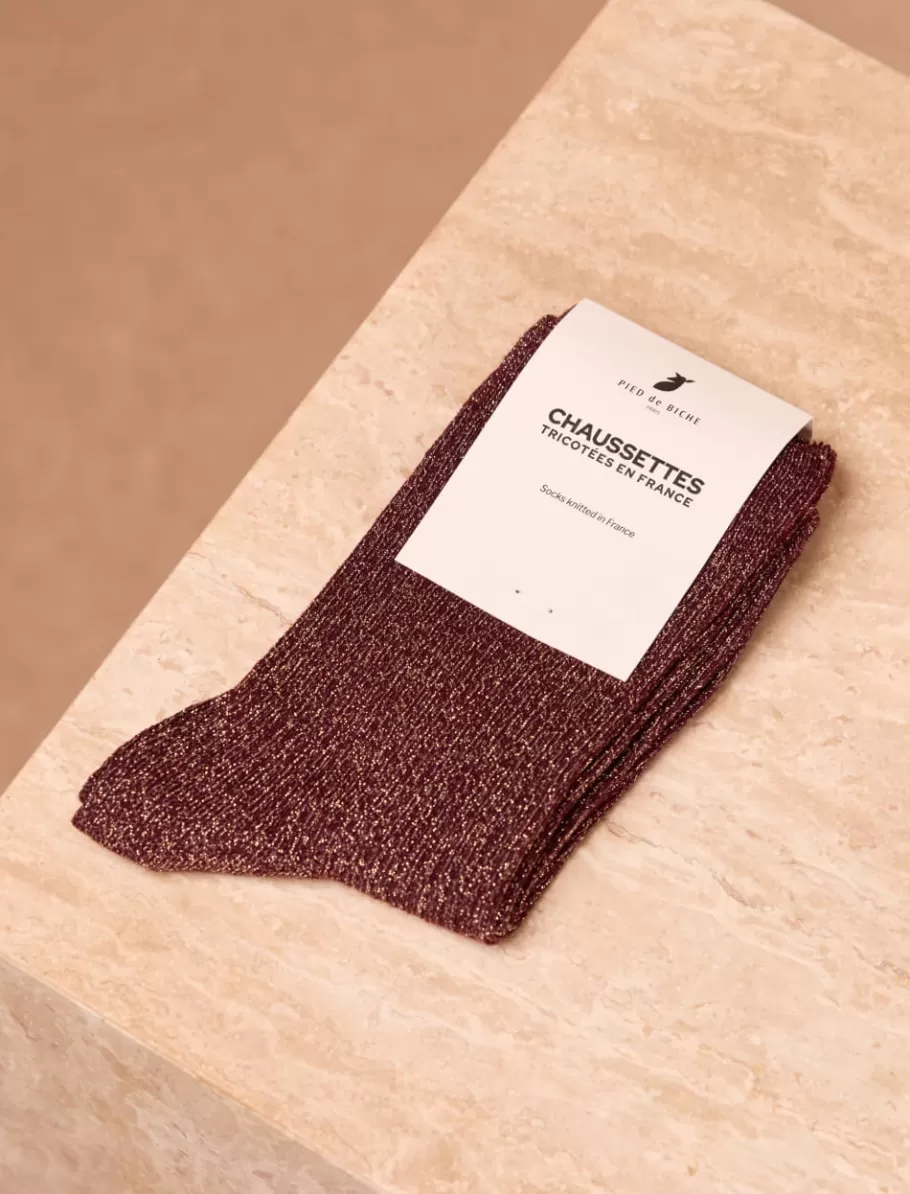 Pied de Biche Chaussettes>Chaussettes lurex côtelées Bordeaux