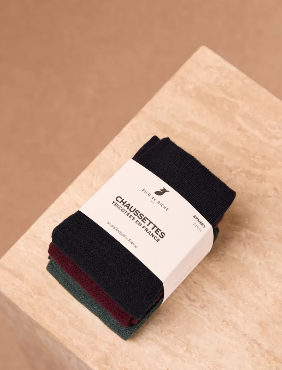 Pied de Biche Chaussettes>Pack chaussettes Navy-bordeaux-et-vert