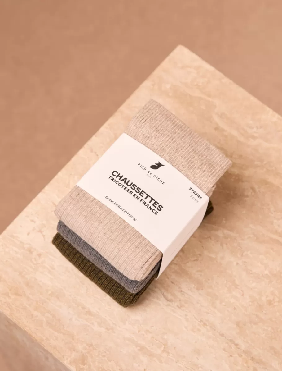 Pied de Biche Chaussettes>Pack chaussettes côtelées Gris-kaki-beige