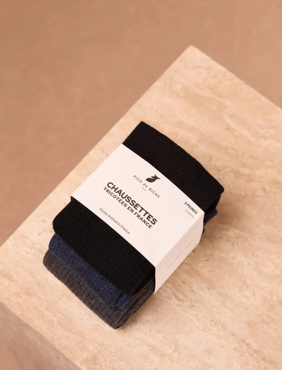 Pied de Biche Chaussettes>Pack chaussettes côtelées Gris-navy-noir