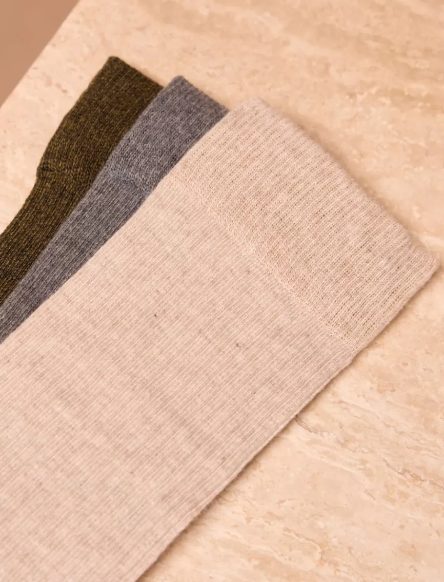 Pied de Biche Chaussettes>Pack chaussettes côtelées Gris-kaki-beige